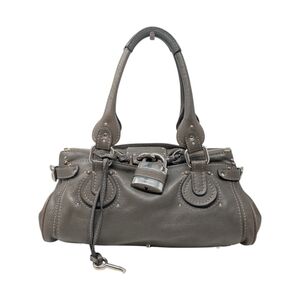 Chloé Vintage Paddington Satchel Mastic Gray Greige Grained Leather Lock and Key